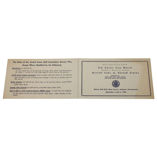 1954 Curtis Cup Matches Merion Golf Club Unused Official Scorecard