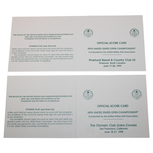 1998 & 1999 Unused Official U.S. Open Scorecards - Payne Stewart
