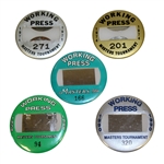 1971, 1974, 1984, 1990, & 1994 Masters Tournament Working Press Badges