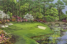 Original Augusta National Hole 12 Golden Bell Watercolor Painting by Artist Bill Waugh 