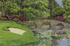 Original Augusta National Hole 12 Golden Bell Watercolor Painting by Artist Bill Waugh 