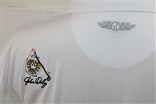 John Daly Signed Personal Straight Down White Performance 3XL Shirt w/Sponsors JSA ALOA