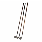 Three (3) Woodshaft Irons Macgregor Mashie, Alex Macdonald Mashie, Thistle Brand Mashie