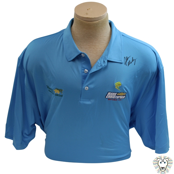John Daly Signed Sky Blue Cool Fish Collared Shirt with Sponsors JSA ALOA