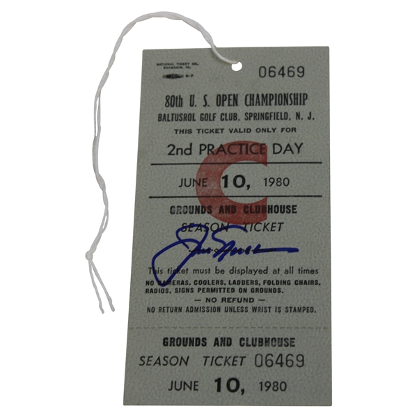 Jack Nicklaus Signed 1980 US Open at Baltusrol June 10th Practice Day Ticket #06469 JSA ALOA