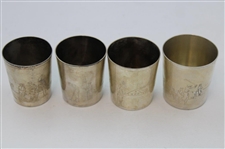 Meriden S.P. Co. 330 White Metal Golf Scene Pitcher w/Four (4) Shot Glasses