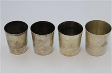 Meriden S.P. Co. 330 White Metal Golf Scene Pitcher w/Four (4) Shot Glasses
