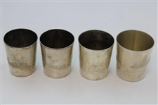 Meriden S.P. Co. 330 White Metal Golf Scene Pitcher w/Four (4) Shot Glasses