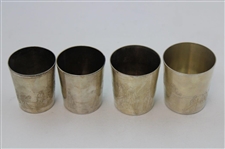 Meriden S.P. Co. 330 White Metal Golf Scene Pitcher w/Four (4) Shot Glasses