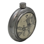 Harrads English Pewter Golf Scene Flask