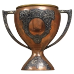 Vintage Silver Overlay on Copper Dual Handle Trophy Cup