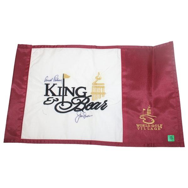 Arnold Palmer & Jack Nicklaus Dual Signed King & Bear Embroidered Flag JSA ALOA