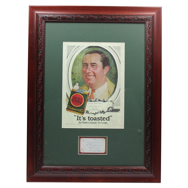 Walter Hagen Signed Cut w/Advertisement Display- Framed JSA ALOA