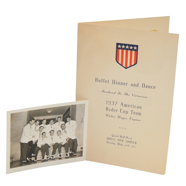 1937 Ryder Cup USA Team Signed Winner Buffet Menu with Original Photo JSA ALOA