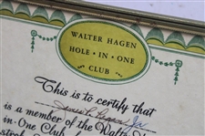 Walter Hagen Signed Hole In One Club Certificate Dated July 9 1954 JSA ALOA
