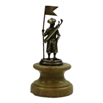 Older Uncommon Statue Of A Caddy Holding Flag On Marble Or Alabaster Type Plinth