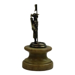 Older Uncommon Statue Of A Caddy Holding Flag On Marble Or Alabaster Type Plinth
