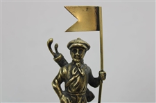 Older Uncommon Statue Of A Caddy Holding Flag On Marble Or Alabaster Type Plinth