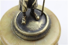 Older Uncommon Statue Of A Caddy Holding Flag On Marble Or Alabaster Type Plinth