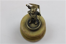 Older Uncommon Statue Of A Caddy Holding Flag On Marble Or Alabaster Type Plinth