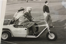 1958 World Amateur Championship Wire Photo of Bobby Jones Riding In His Electric Wheelchair Watching Player Tee Off