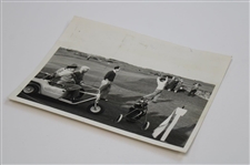 1958 World Amateur Championship Wire Photo of Bobby Jones Riding In His Electric Wheelchair Watching Player Tee Off