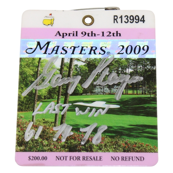 Gary Player Signed 2009 Masters Tournament SERIES Badge #R13994 with Years Won & Last Year JSA ALOA