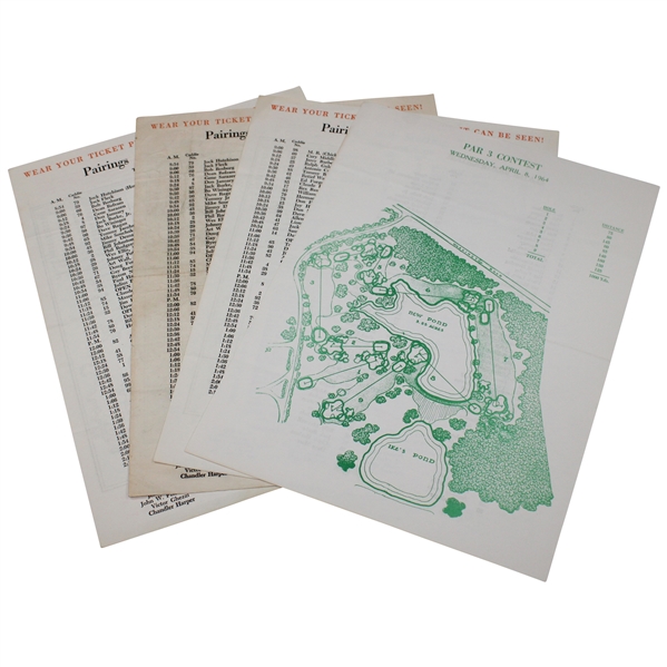 1964 Masters Tournament Thursday (x2), Friday & Par-3 Tournament Pairing Sheets - Arnold Palmer Winner