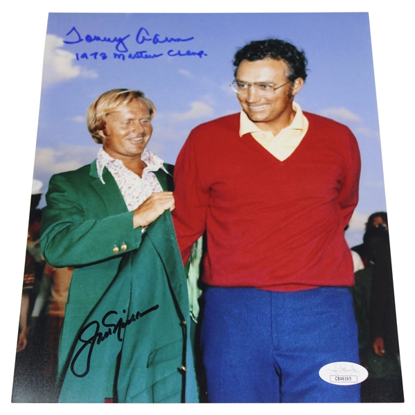 Jack Nicklaus & Tommy Aaron Dual Signed Green Jacket 8x10 Photo JSA #CB46165