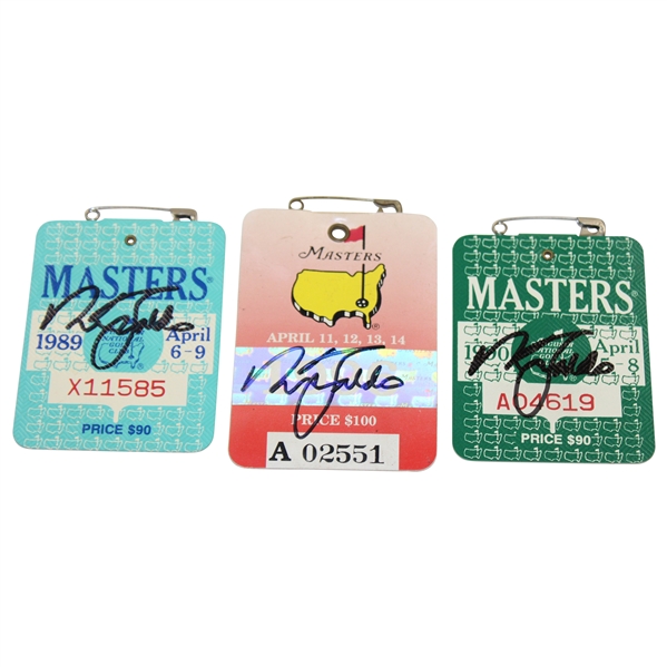 Nick Faldo Signed 1989, 1990, & 1996 Masters Tournament SERIES Badges JSA ALOA