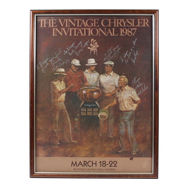 Palmer, Player, And Others Signed The Vintage Chrysler Invitational 1987 Poster - Framed JSA ALOA