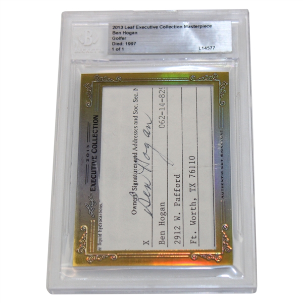 Ben Hogan Signed 2013 Leaf Executive Collection Masterpiece Cut Signature Card 1 of 1 Beckett #L14577