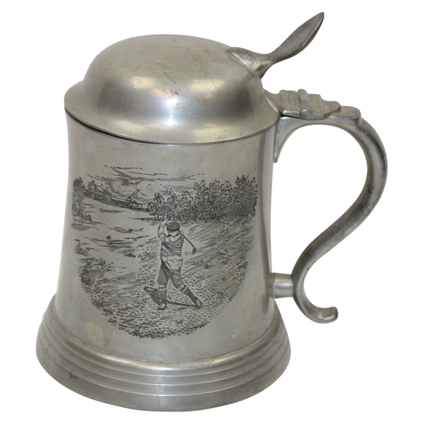 1898 Reed & Barton Pewter Golfer Stein/Mug w/Glass Base