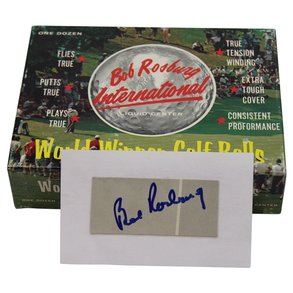 Bob Rosburg Signed Cut Card w/Bob Rosburg World Winner Golf Ball Box w/Balls JSA ALOA