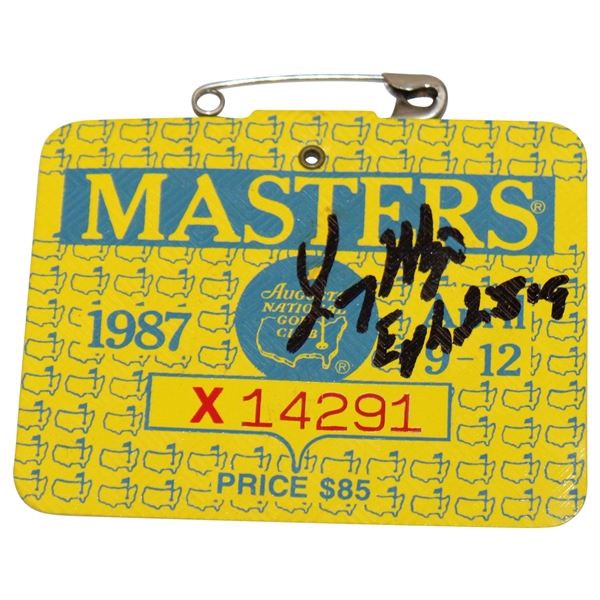 Larry Mize Signed 1987 Masters Tournament SERIES Badge #X14291 JSA ALOA