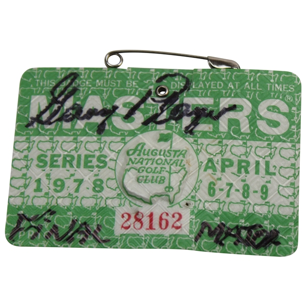 Gary Player Signed 1978 Masters Tournament SERIES Badge #28162 JSA ALOA