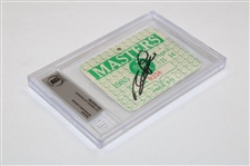 Bernhard Langer Signed 1985 Masters Series Badge #A0358 Beckett #00015429746