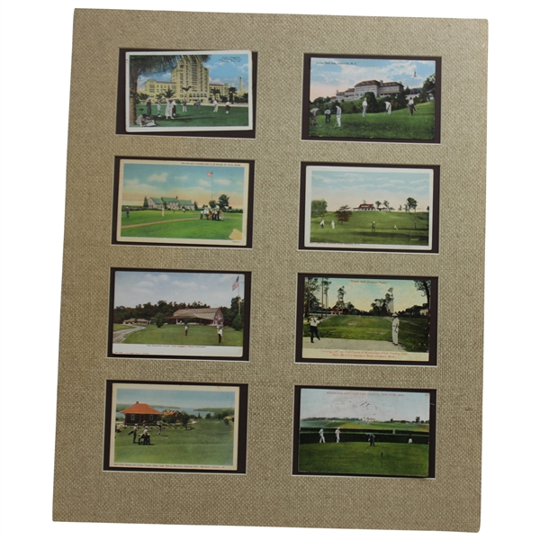 Eight (8) Matted Vintage Golfing Post Cards