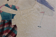 Original Water Color Drawing For Golf Outfit On Board