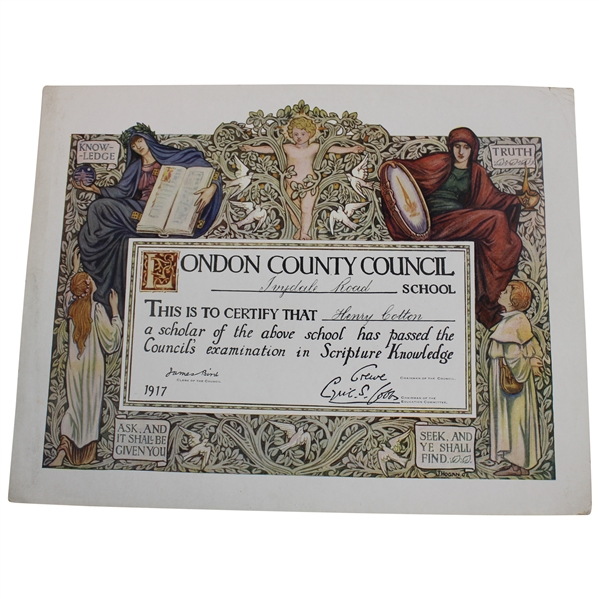 Henry Cottons 1917 London County Council Certificate