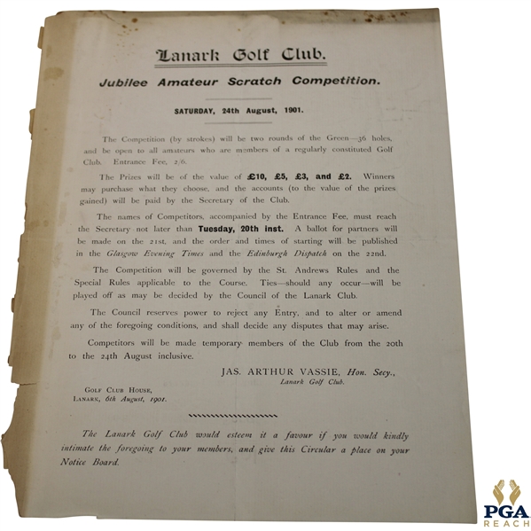 1901 Jubilee Amateur Scratch Competition at Lanark Golf Club Information Page