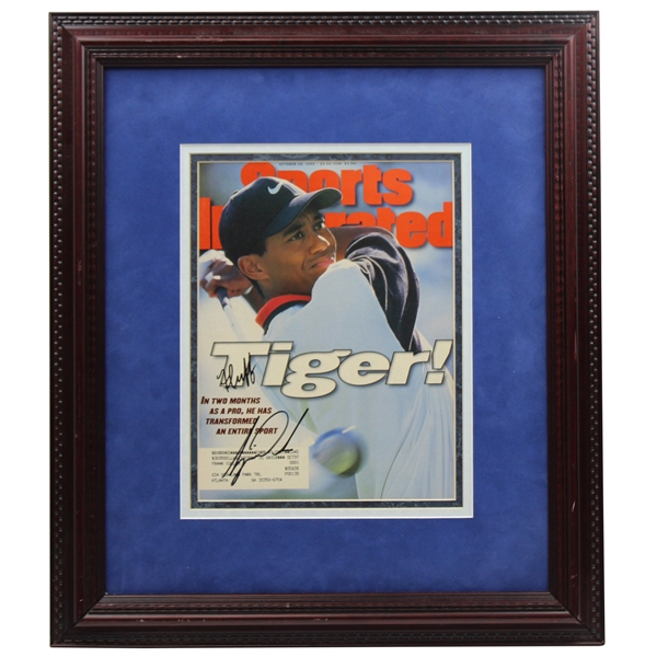 Tiger Woods & Caddy Fluff Signed 1996 Sports Illustrated Magazine Cover FULL BAS #