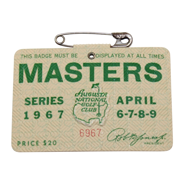 1967 Masters Tournament SERIES Badge #6967 - Gay Brewer Winner