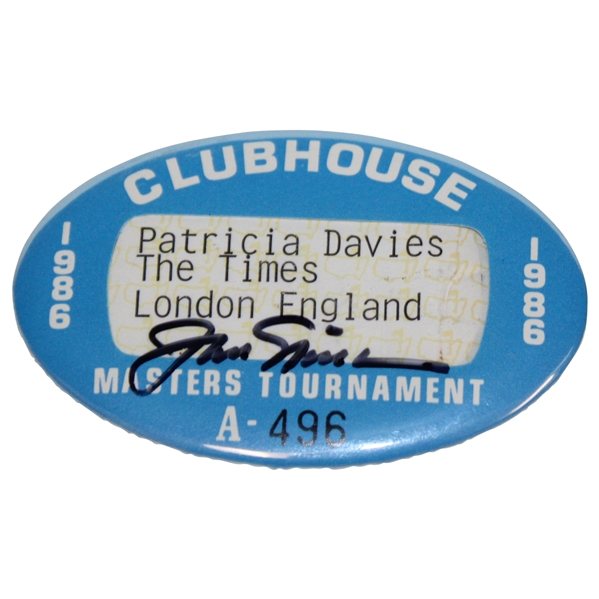 Jack Nicklaus Signed 1986 Masters Clubhouse Badge #A-496 JSA ALOA