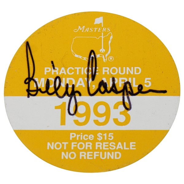 Billy Casper Signed 1993 Masters Tournament Monday Practice Round Badge JSA ALOA