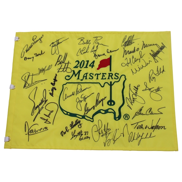 Palmer, Nicklaus & Player Big 3 Center Signed 2014 Masters Champions Dinner Flag w/31 JSA ALOA