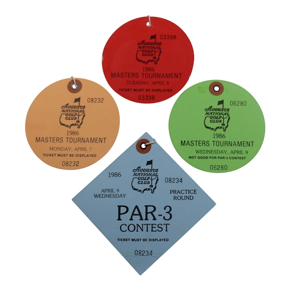 1986 Masters Tournament Monday, Tuesday & Wednesday(x2) Practice Rd Tickets - Jack Nicklaus Winner