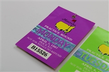 1997 Masters Tournament Monday, Tuesday & Wednesday Practice Rd Tickets - Tiger Woods Winner