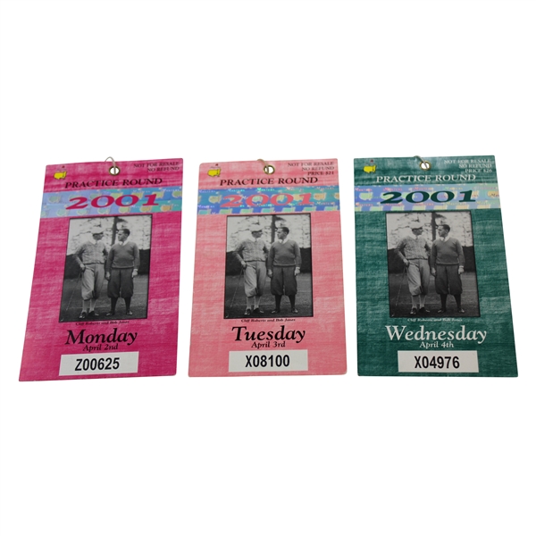 2001 Masters Tournament Monday, Tuesday & Wednesday Practice Rd Tickets - Tiger Woods Winner
