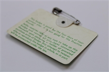 Gary Player Signed 1978 Masters Tournament SERIES Badge #9094 JSA ALOA